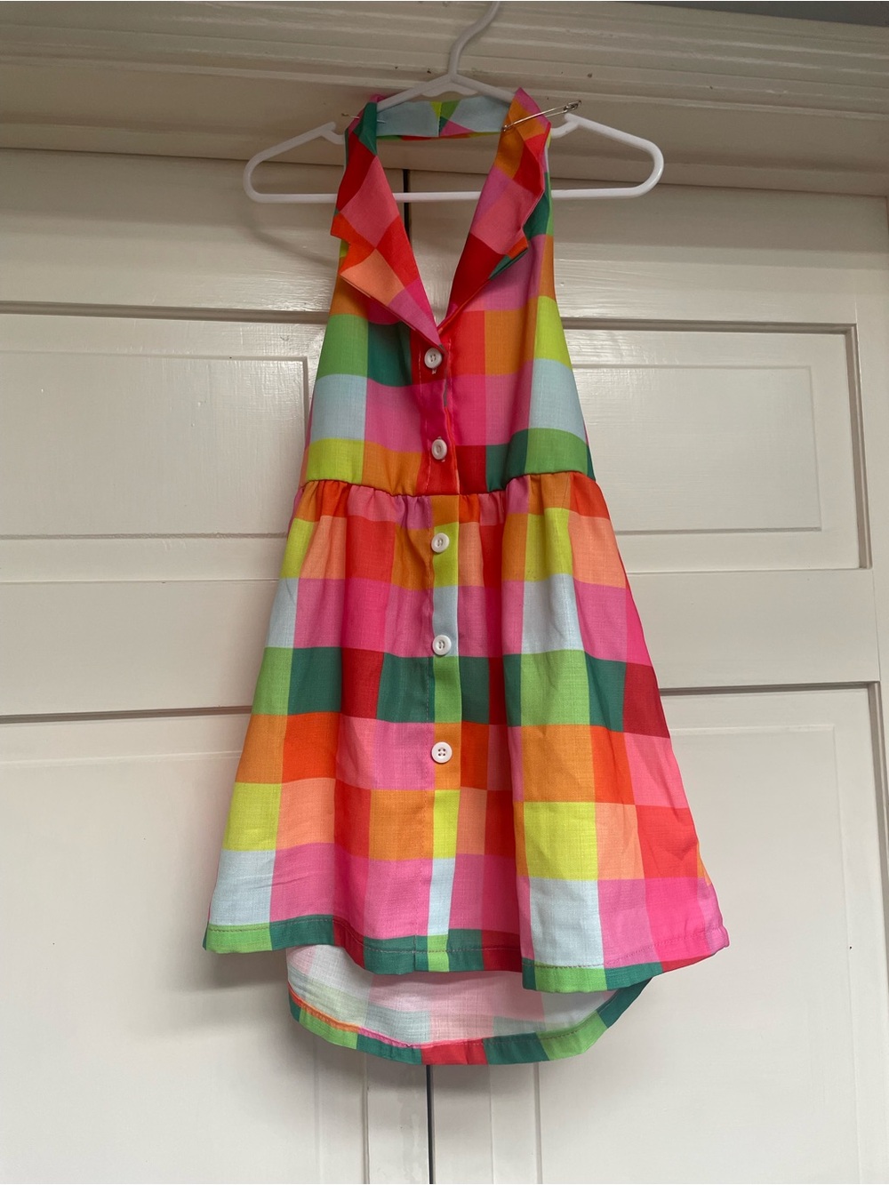 SHEIN Multicolor Plaid Halter Dress - Pink, Green, Orange, Yellow, White